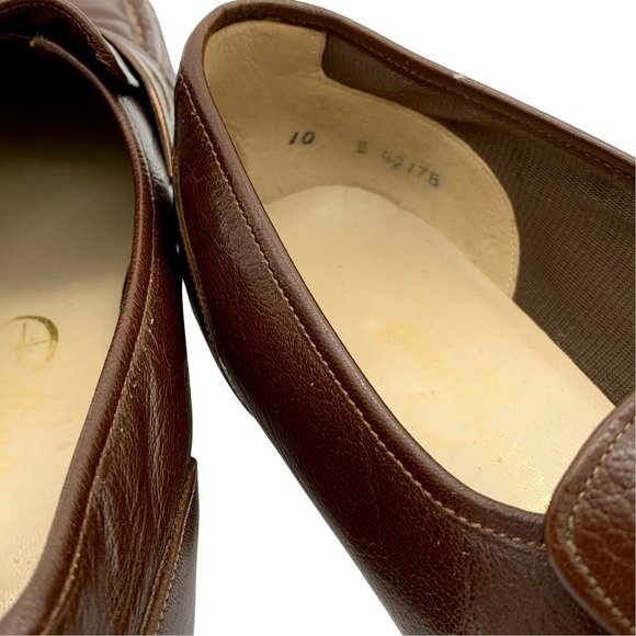 VINTAGE 60s-70s Brown Heeled Loafers with Wood Sole and Heel - Picture 7 of 10